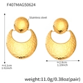 Detailed view of gold stainless steel earrings with vintage hammered texture and dimensions - Gold Moon Hammered Earrings (F407)