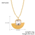 Collier doré en éventail à texture volcanique avec grosse pierre en verre et chaîne trombone - Collier en Forme d'Éventail / Or/Blanc / 40+5cm