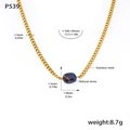 Dimensions détaillées du collier en acier inoxydable doré avec pendentif en pierre - Pierre Naturelle Dorée (P539)