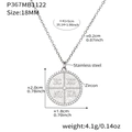 Silver stainless steel necklace with zircon-encrusted religious circular pendant - Diameter 18mm / Silver