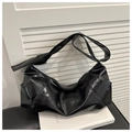 Borsa a spalla nera lucida con design a pieghe e dettaglio nodo sulla tracolla - Nero