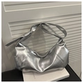 Borsa a mezzaluna argento metallizzato con texture a pieghe e tracolla annodata - Argento