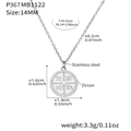 Silver stainless steel disc necklace with zircon stones and religious engraving charm - 14mm Diameter / Silver
