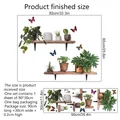 Size chart showing finished 82x65cm green plant wall sticker and received layout - Potted Plants and Butterflies Style A (MS376)