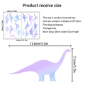 Detailliertes Maßblatt für irisierende Dinosaurier Wandsticker Set mit Größenangaben - Regenbogen Leuchtender Stil (JDX8005)