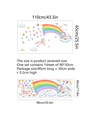 Detail of 90x30cm rainbow unicorn wall sticker sheet and dimensions of 110x65cm layout - Watercolor Unicorn Rainbow Theme / 30*90cm