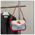 Cute red apple cartoon embroidery small square bag with blue checkered pattern - No Pendant / Scarlet Blue