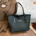 Large capacity black tote bag with letter print and golden butterfly hardware on a blazer - Black