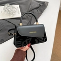 Minimalist black leather handbag and crossbody bag with fashion gold letter print - Black