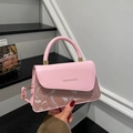 Roze vintage kleine vierkante tas met krulmotieven en gouden details voor dames - Roze