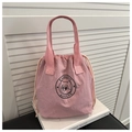 Borsa a secchiello rosa in nylon impermeabile con logo cartoon e manico largo - Rosa