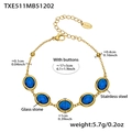 Gold stainless steel bracelet with five oval dark blue glass stones in minimalist style - Gold Bracelet - Blue Glass Stone