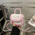 Mini borsa a mano in pelle rosa e bianca con stampa ciliegia e tracolla dorata - Rosa