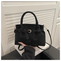 Bolso de mano clásico en ante negro con hebilla dorada y correa de hombro ajustable - Negro