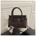 Bolso vintage de ante sintético marrón oscuro con hebilla dorada y correa de hombro - Marrón