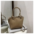 Minimalist khaki bucket bag with knot handle in smooth leather finish for women - Khaki