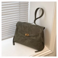 Detail of vintage textured olive green tote bag with gold twist lock on a white window sill - Green