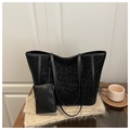 Large black leopard print tote bag and matching mini pouch set with leather handles - Black Leopard Style