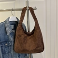 Brown corduroy tote bag with large capacity, front pocket, and durable shoulder straps - Brown