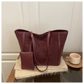 Deep burgundy leopard print faux suede tote bag with matching hanging coin purse - Wine Red Leopard Style