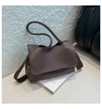 Deep brown retro faux leather tote bag with wide strap and minimalist flip cover - Litchi Texture (Style 2) / Coffee (Style 2)