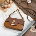 Borsa a tracolla vintage marrone con inserto in tessuto e fibbia dorata - Marrone