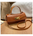 Braune geflochtene Handtasche mit goldener Schnalle und abnehmbarem Schultergurt - Braun