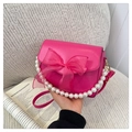 Rose red crossbody bag with delicate mesh bow and elegant pearl handle detail - Rose Red