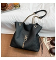 Black chain tote bag featuring textured metallic finish and stylish tassel pendant charm - Black