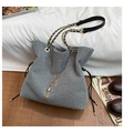 Sparkly grey glitter chain tote bag with gold metal tassels and woven shoulder strap - Gray