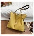 Mustard yellow chain tote bag with metallic texture and S-shaped golden pendant - Yellow