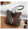 Brown sparkling fabric tote bag with gold double S pendant and chain strap detail - Brown