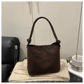 Vintage dunkelbraune Beuteltasche mit Stickerei und einzigartigem Knotengriff-Detail - Braun