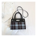Schicke schwarz-weiße Tweed-Handtasche mit silbernem Drehverschluss und Lederapplikationen - Schwarz-Weißes Karomuster (黑色6010)