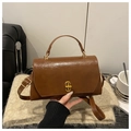 Vintage dark brown crossbody bag with gold hardware and top handle in dark brown - Brown