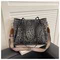 Borsa tote chic con stampa leopardata grigia e tracolla in tessuto per le donne - Stampa Leopardata Grigio e Nero / Nero