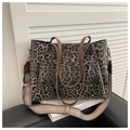 Borsa tote leopardata con manici in pelle marrone e tracolla in tessuto con motivi - Leopardo Classico / Marrone
