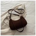 Dark brown matte hobo shoulder bag with leather strap on a beige blazer setting - Coffee without Pendant