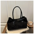 Grande borsa tote in pelle scamosciata nera con manici in pelle e fibbia dorata - Nero