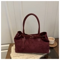 Grande borsa shopper minimalista in pelle scamosciata bordeaux con fibbia in metallo oro - Rosso