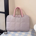 Gevoerde lila gewatteerde laptoptas met roze handvatten voor 14-16 inch notebooks - Groot / Grijs
