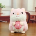 Pink plush hamster keychain holding a small donut on a warm wooden background - Pink Donut (Pink) / Pink / About 15cm