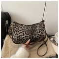 Leopard print shoulder bag with brown leather strap and gold chain detail - Brown