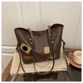 Dark brown retro tote bag with vintage patches and fashion luck branding details - Brown