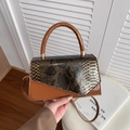 Brown and snake pattern patchwork leather crossbody bag with gold hardware detail - Brown