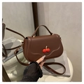Brown faux leather accordion card bag with crystal cherry clasp and shoulder strap - Brown