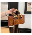 Brown embroidered handbag with 18K stitching and silk scarf handle decoration - Brown