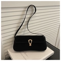 Minimalist black suede underarm bag with gold U-shaped buckle closure for women - Black