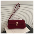 Minimalist burgundy suede underarm bag with a golden horseshoe buckle detail - Red