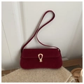 Chic burgundy suede underarm bag with elegant gold metal drop clasp and retro style - Brown